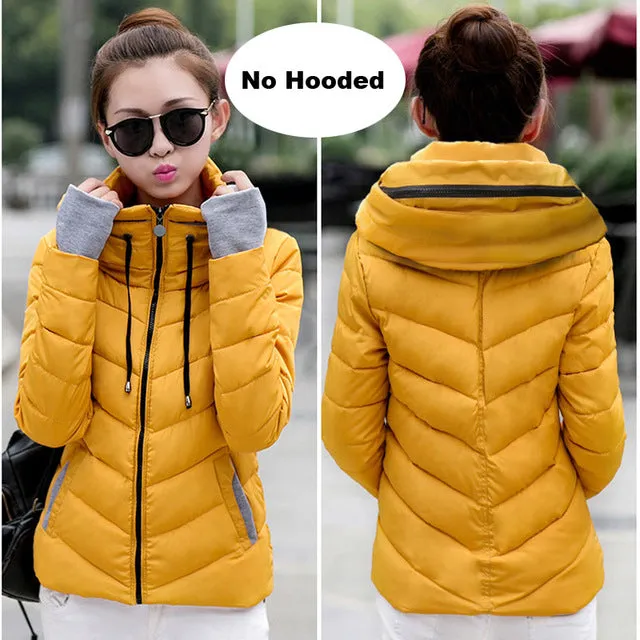 2017 hooded women winter jacket short cotton padded womens coat autumn casaco feminino inverno solid color parka stand collar