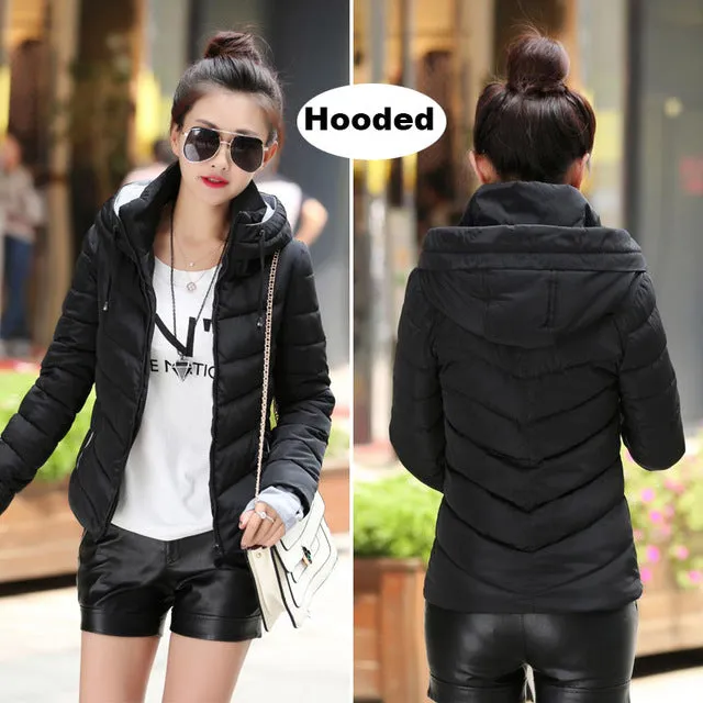 2017 hooded women winter jacket short cotton padded womens coat autumn casaco feminino inverno solid color parka stand collar