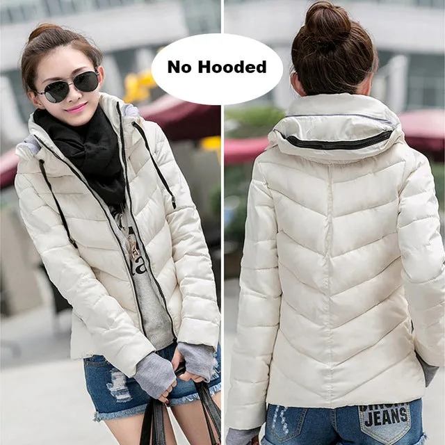 2017 hooded women winter jacket short cotton padded womens coat autumn casaco feminino inverno solid color parka stand collar