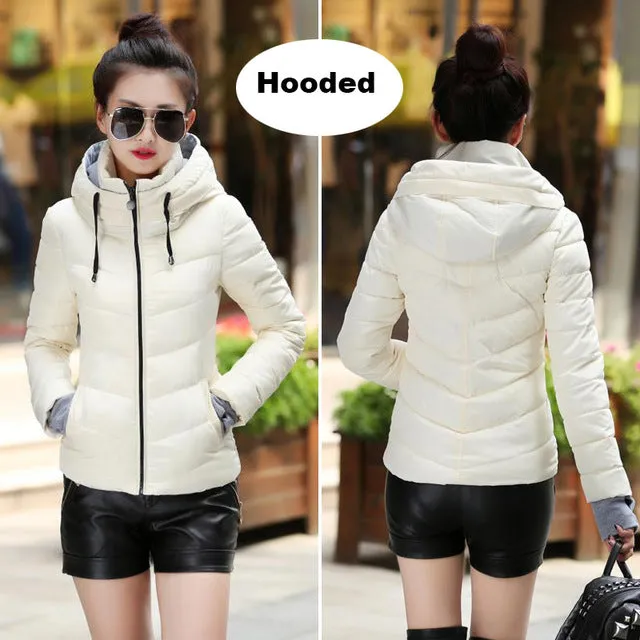 2017 hooded women winter jacket short cotton padded womens coat autumn casaco feminino inverno solid color parka stand collar