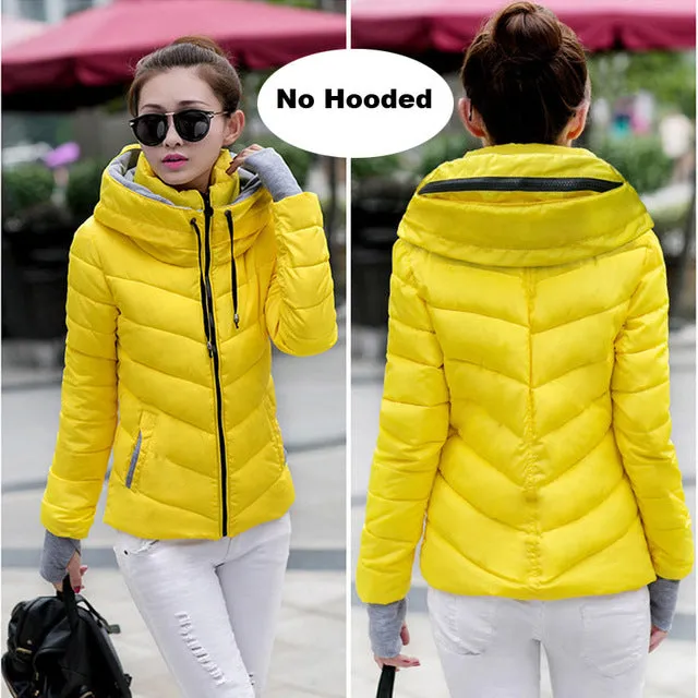 2017 hooded women winter jacket short cotton padded womens coat autumn casaco feminino inverno solid color parka stand collar