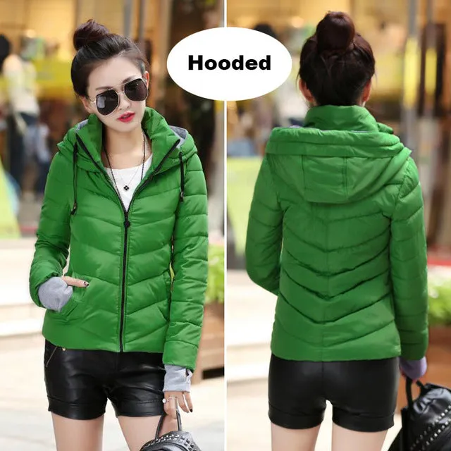 2017 hooded women winter jacket short cotton padded womens coat autumn casaco feminino inverno solid color parka stand collar