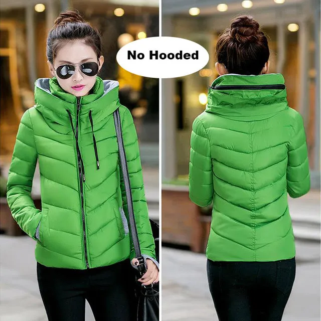 2017 hooded women winter jacket short cotton padded womens coat autumn casaco feminino inverno solid color parka stand collar