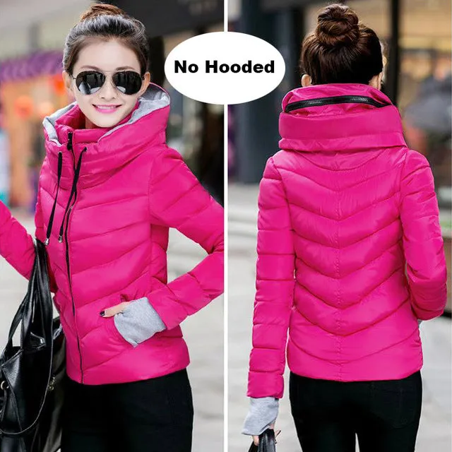 2017 hooded women winter jacket short cotton padded womens coat autumn casaco feminino inverno solid color parka stand collar