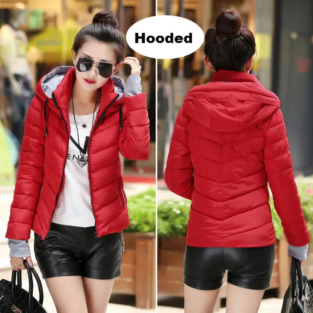 2017 hooded women winter jacket short cotton padded womens coat autumn casaco feminino inverno solid color parka stand collar