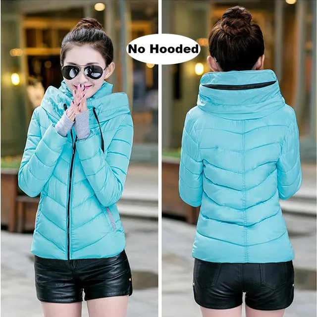 2017 hooded women winter jacket short cotton padded womens coat autumn casaco feminino inverno solid color parka stand collar
