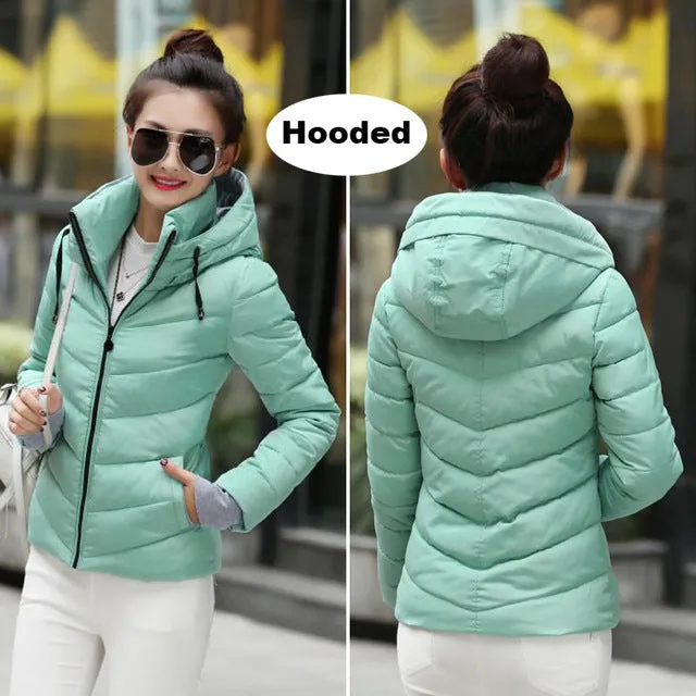 2017 hooded women winter jacket short cotton padded womens coat autumn casaco feminino inverno solid color parka stand collar