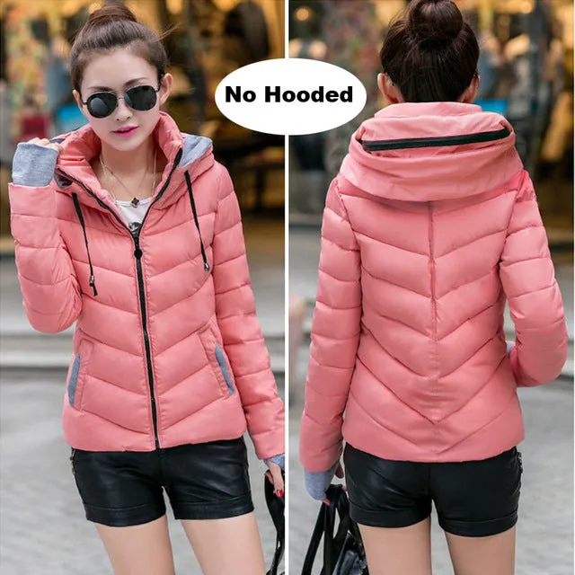 2017 hooded women winter jacket short cotton padded womens coat autumn casaco feminino inverno solid color parka stand collar