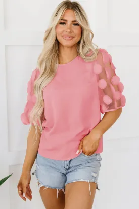 Applique Mesh Half Sleeve Blouse