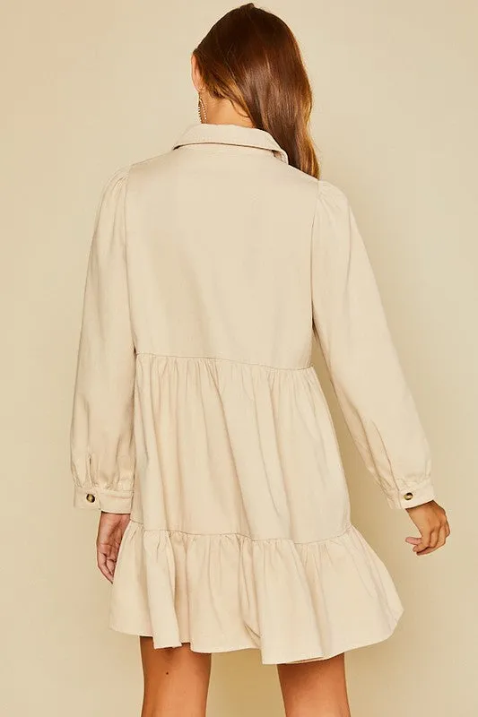 BUTTON DOWN TIER DENIM DRESS