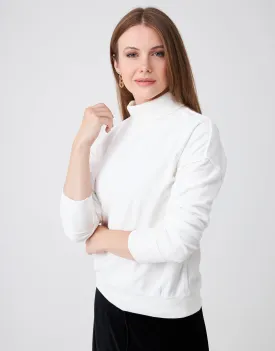 Cactus® Velour Raw Edged Turtle Neck Top Ivory