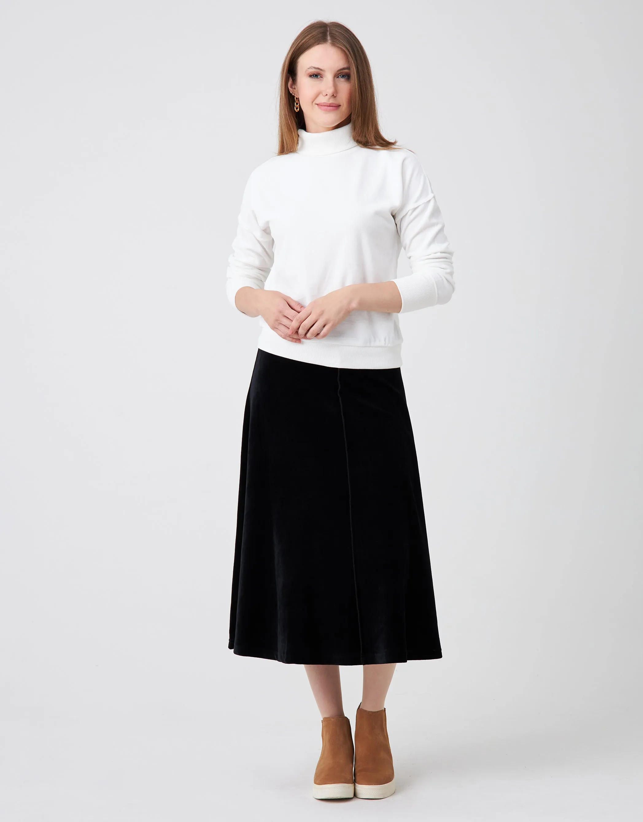 Cactus® Velour Raw Edged Turtle Neck Top Ivory