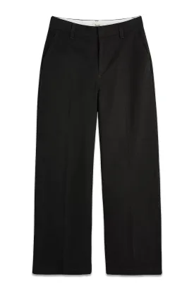 Camile Flat Front Cotton Trousers, Washed Black