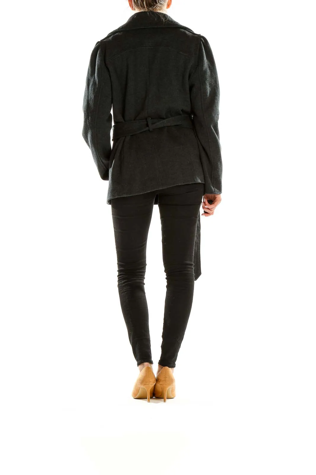 Charcoal Gray Belted Peacoat