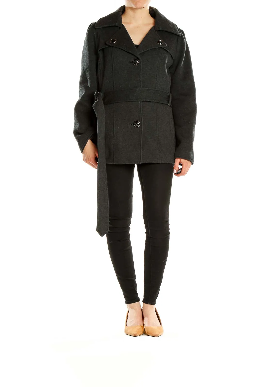 Charcoal Gray Belted Peacoat