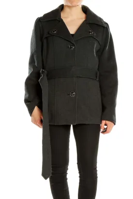 Charcoal Gray Belted Peacoat