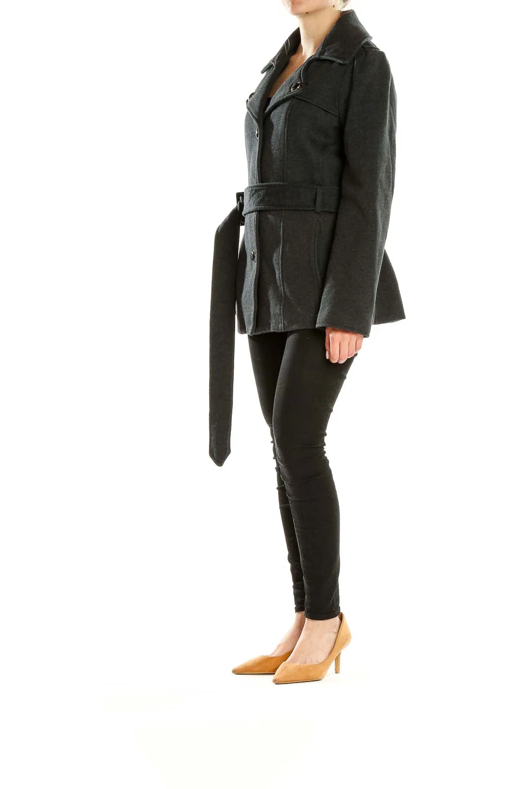 Charcoal Gray Belted Peacoat