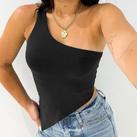Chic One Shoulder Backless Crop Top White Black Asymmetrical Tank Top