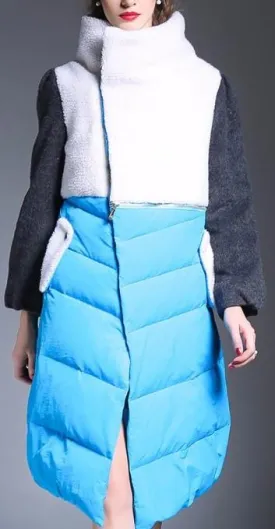 Color-Block Wool & Down Coat in Blue