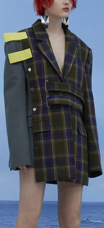Color-Contrast Asymmetric Plaid Coat