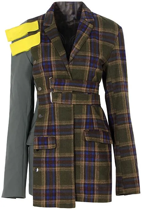 Color-Contrast Asymmetric Plaid Coat