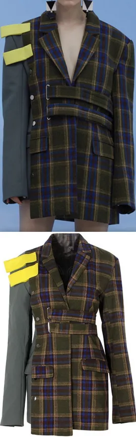 Color-Contrast Asymmetric Plaid Coat
