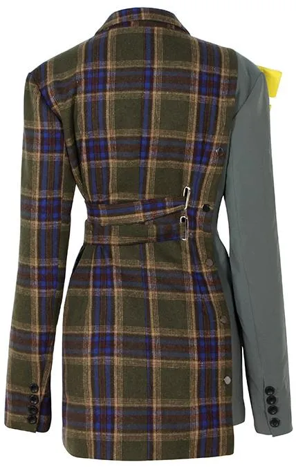 Color-Contrast Asymmetric Plaid Coat