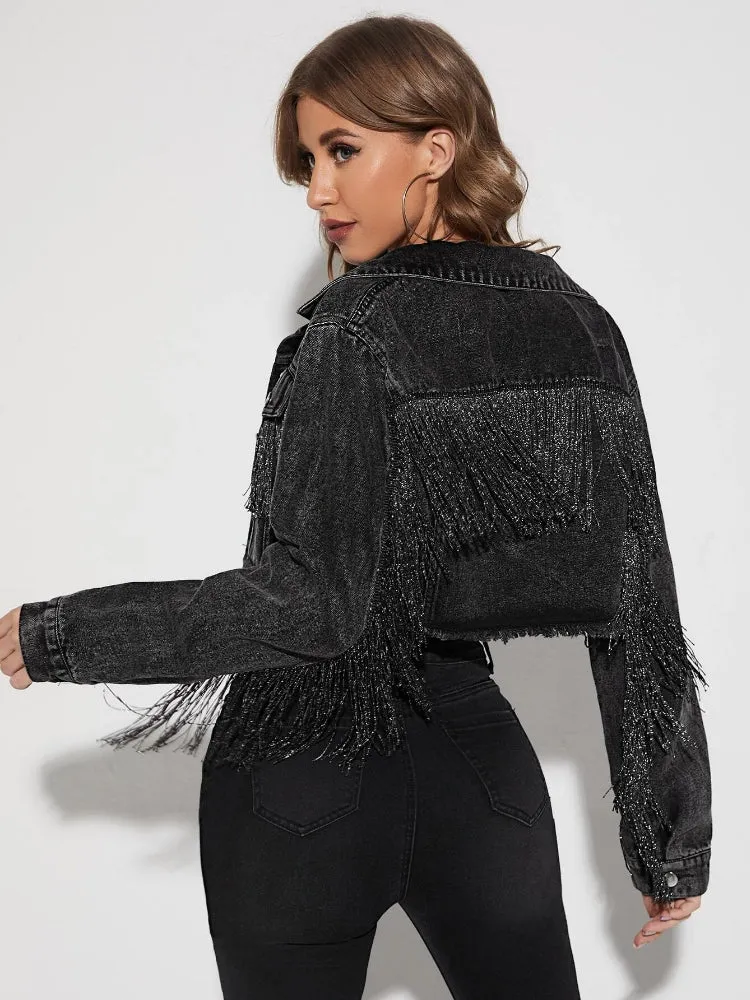 Cowboy Ripped Denim Jacket with Tassels
