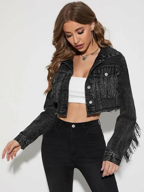 Cowboy Ripped Denim Jacket with Tassels
