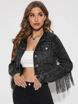 Cowboy Ripped Denim Jacket with Tassels