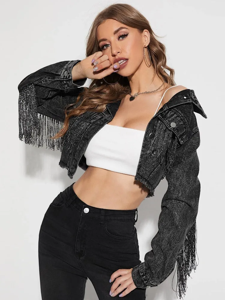 Cowboy Ripped Denim Jacket with Tassels