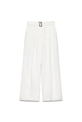 Cream Linen Belt Wide Trousers