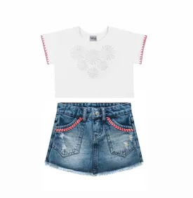 Denim skort and white top -    Nanai