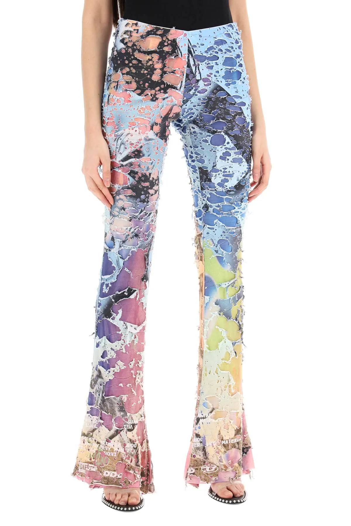 Diesel destroyed jersey flared pants with bell-bottom