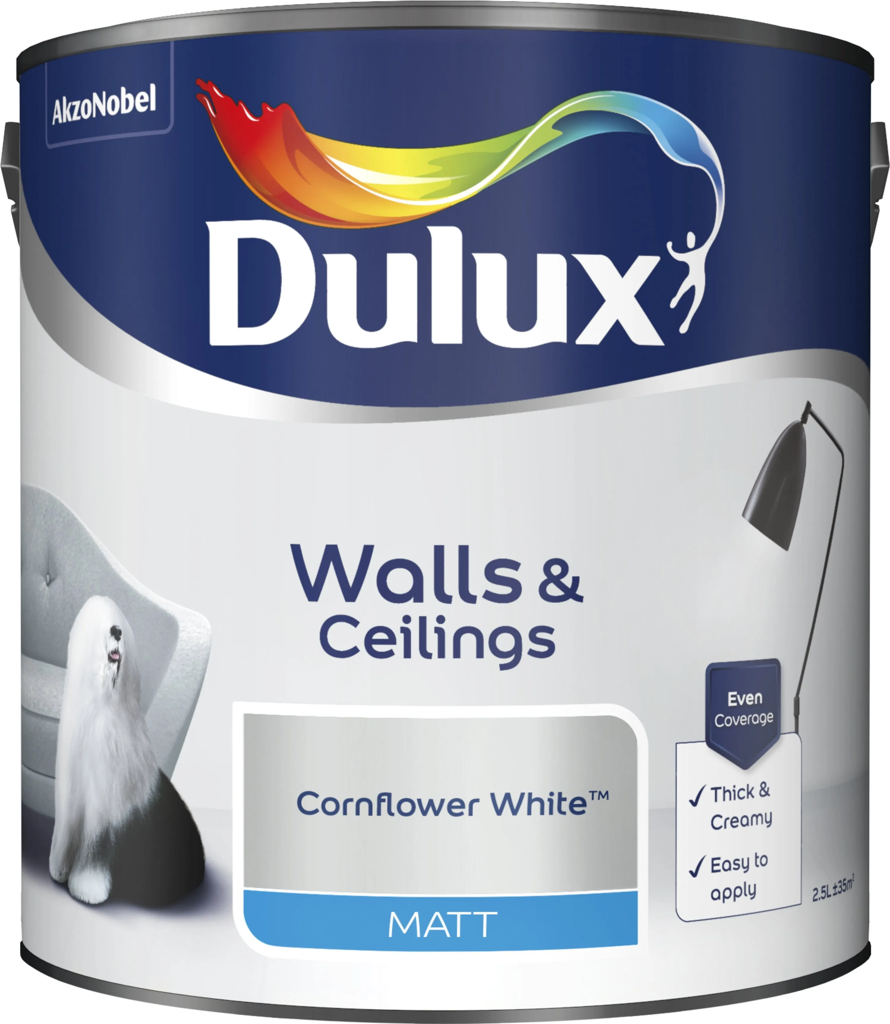 Dulux Matt Emulsion Paint For Walls And Ceilings - Cornflower White 2.5L