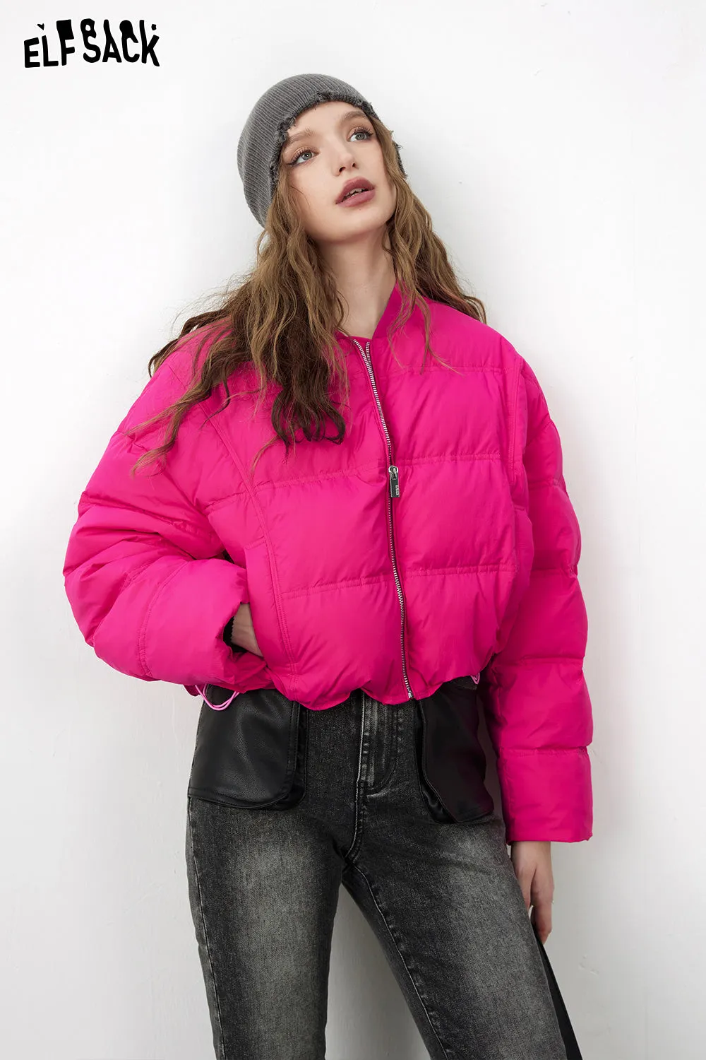 ELFSACK Solid Pure Short Down Jacket Women 2023 Winter Minimalist Coats