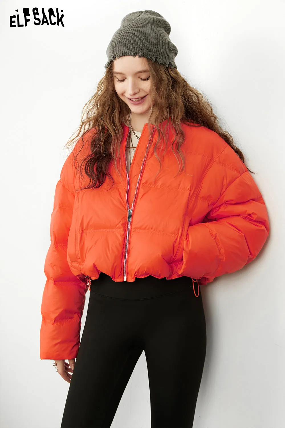 ELFSACK Solid Pure Short Down Jacket Women 2023 Winter Minimalist Coats