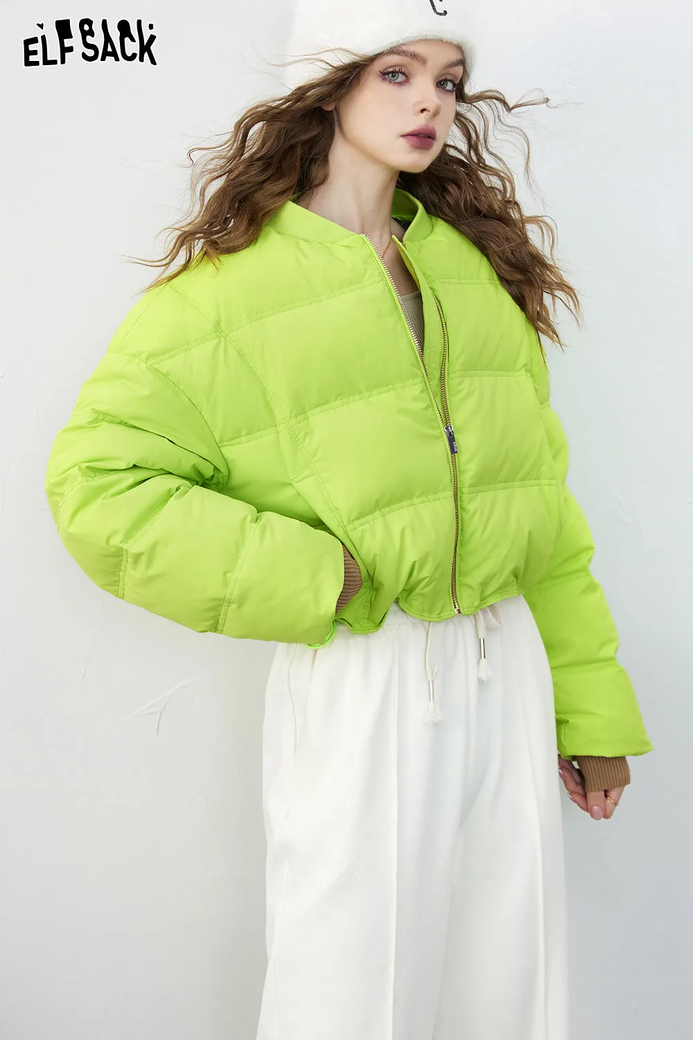 ELFSACK Solid Pure Short Down Jacket Women 2023 Winter Minimalist Coats