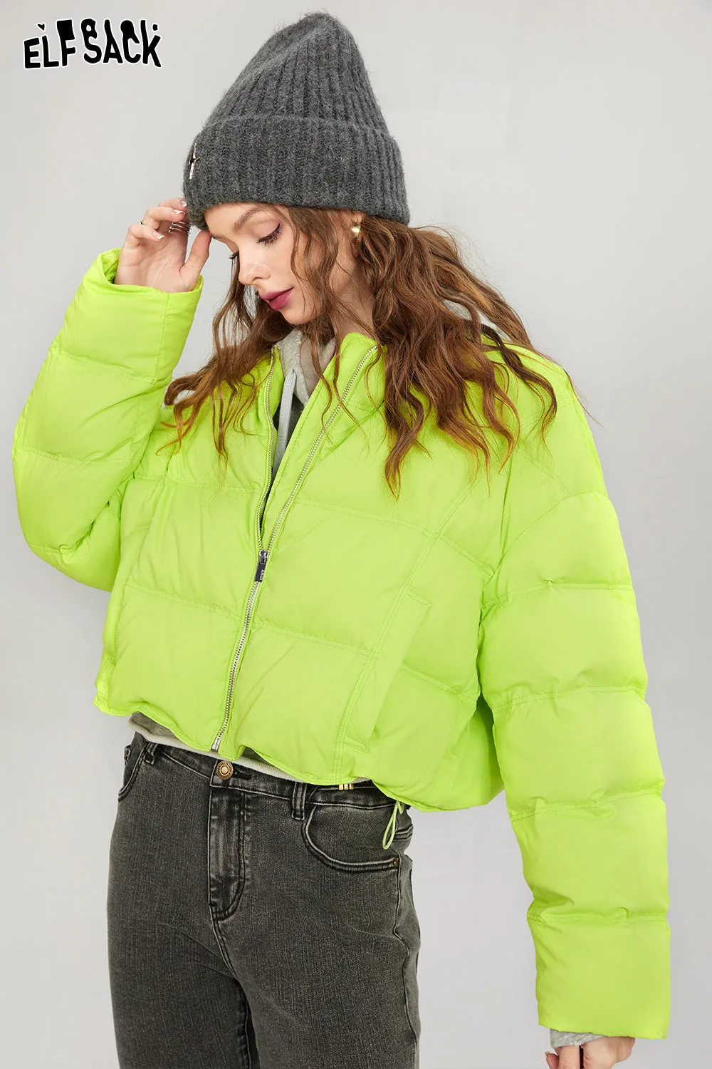 ELFSACK Solid Pure Short Down Jacket Women 2023 Winter Minimalist Coats