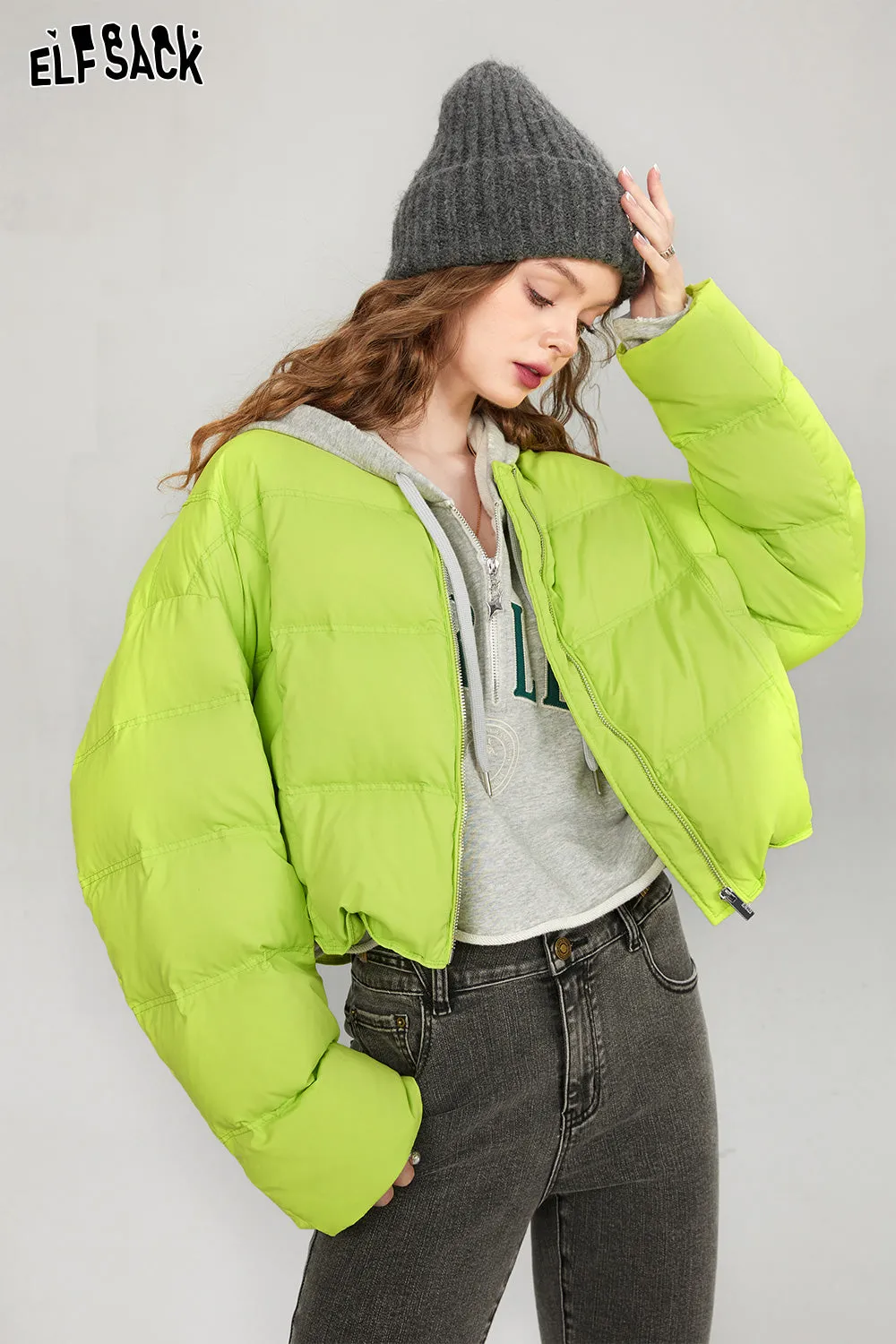 ELFSACK Solid Pure Short Down Jacket Women 2023 Winter Minimalist Coats