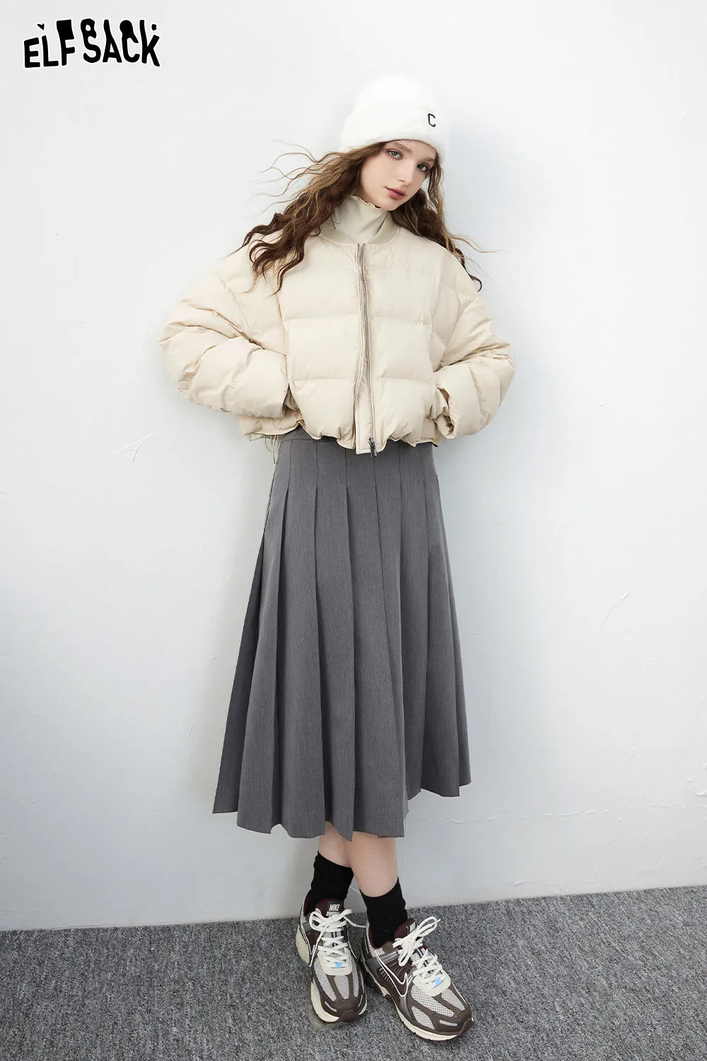 ELFSACK Solid Pure Short Down Jacket Women 2023 Winter Minimalist Coats