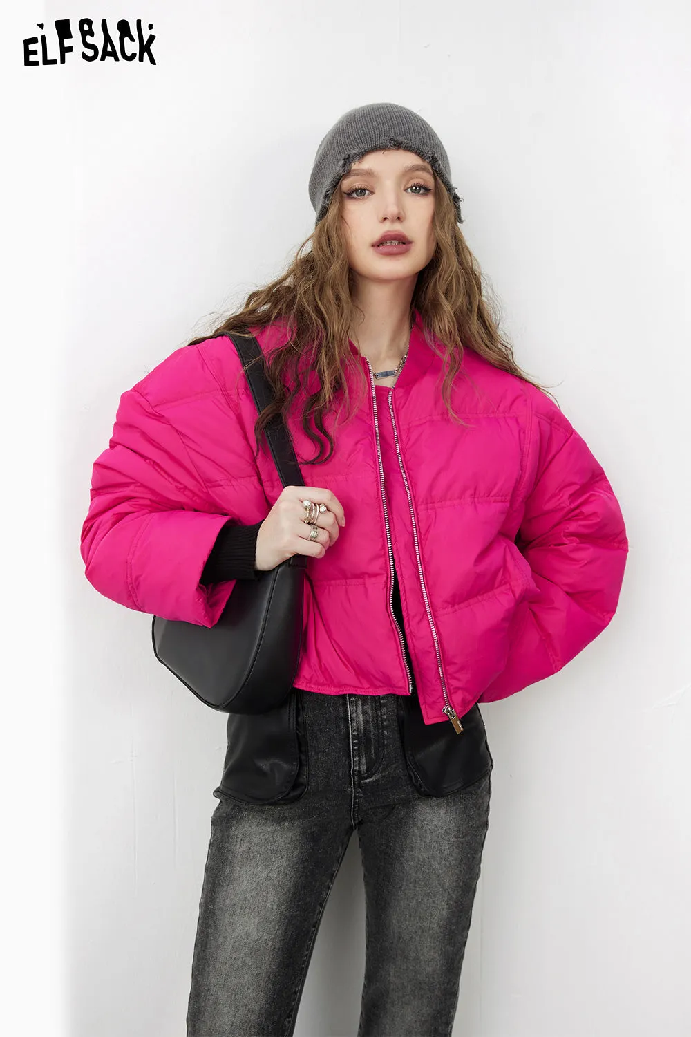 ELFSACK Solid Pure Short Down Jacket Women 2023 Winter Minimalist Coats