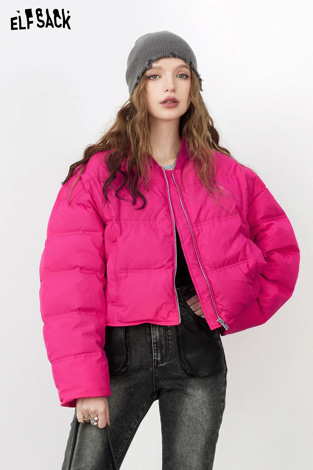 ELFSACK Solid Pure Short Down Jacket Women 2023 Winter Minimalist Coats