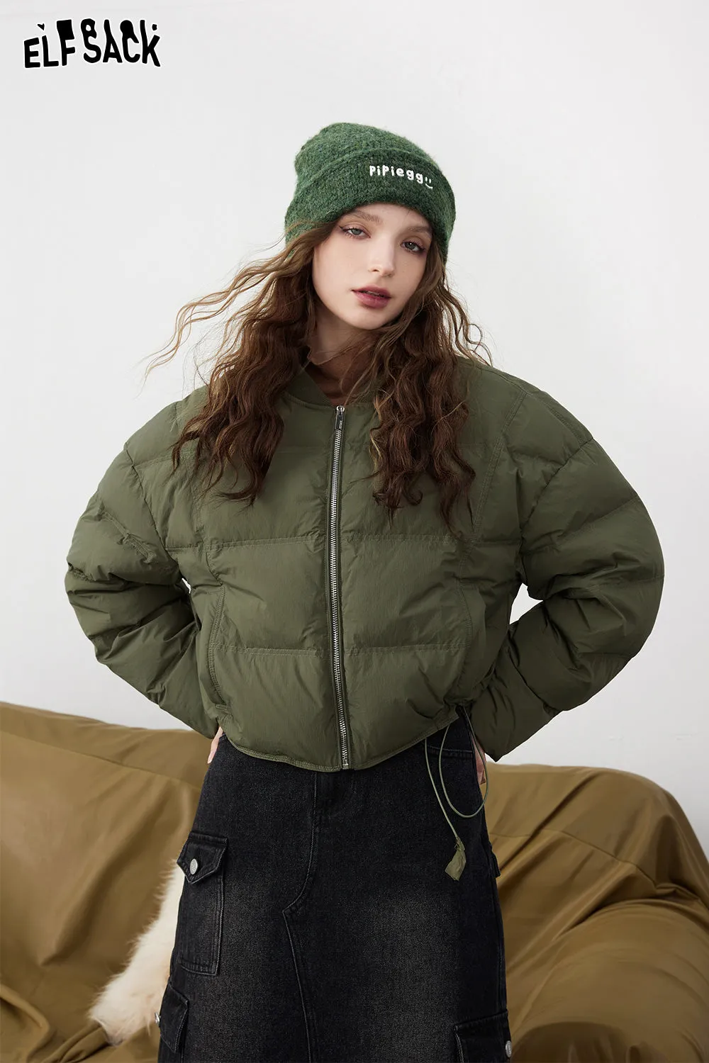 ELFSACK Solid Pure Short Down Jacket Women 2023 Winter Minimalist Coats