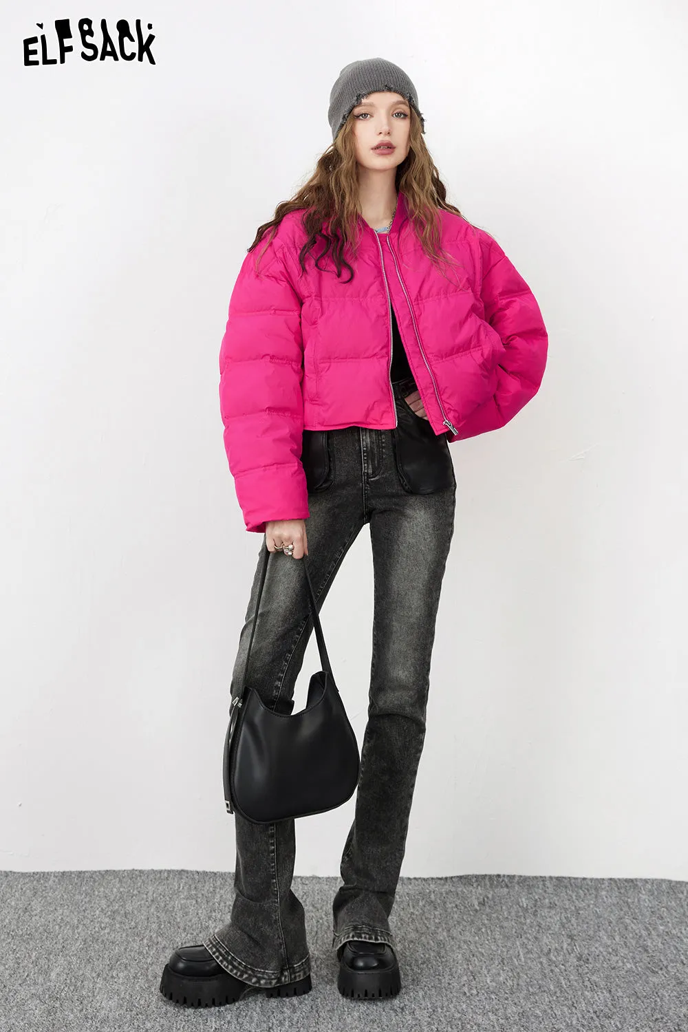 ELFSACK Solid Pure Short Down Jacket Women 2023 Winter Minimalist Coats