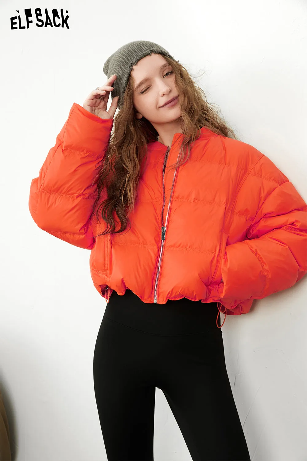 ELFSACK Solid Pure Short Down Jacket Women 2023 Winter Minimalist Coats