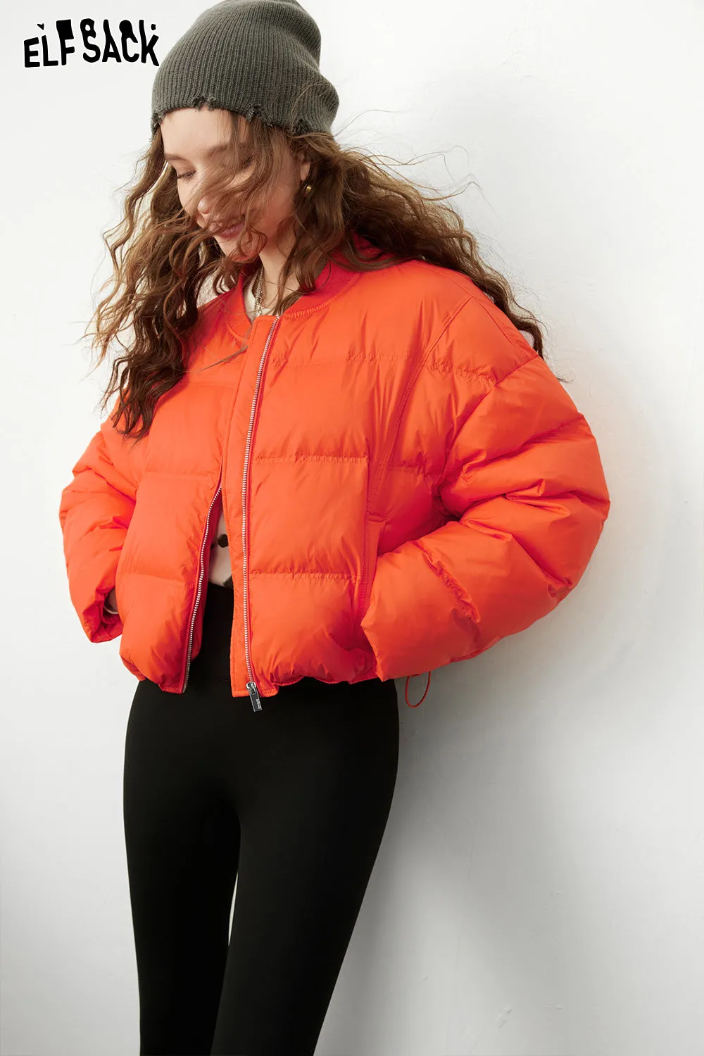 ELFSACK Solid Pure Short Down Jacket Women 2023 Winter Minimalist Coats