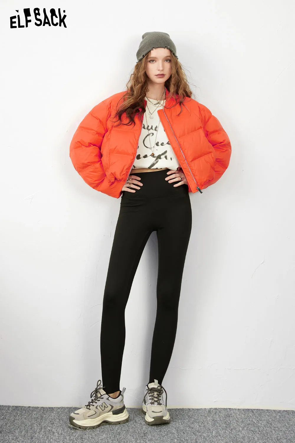ELFSACK Solid Pure Short Down Jacket Women 2023 Winter Minimalist Coats