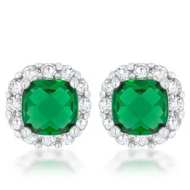 Emerald CZ Cushion Stud Earrings