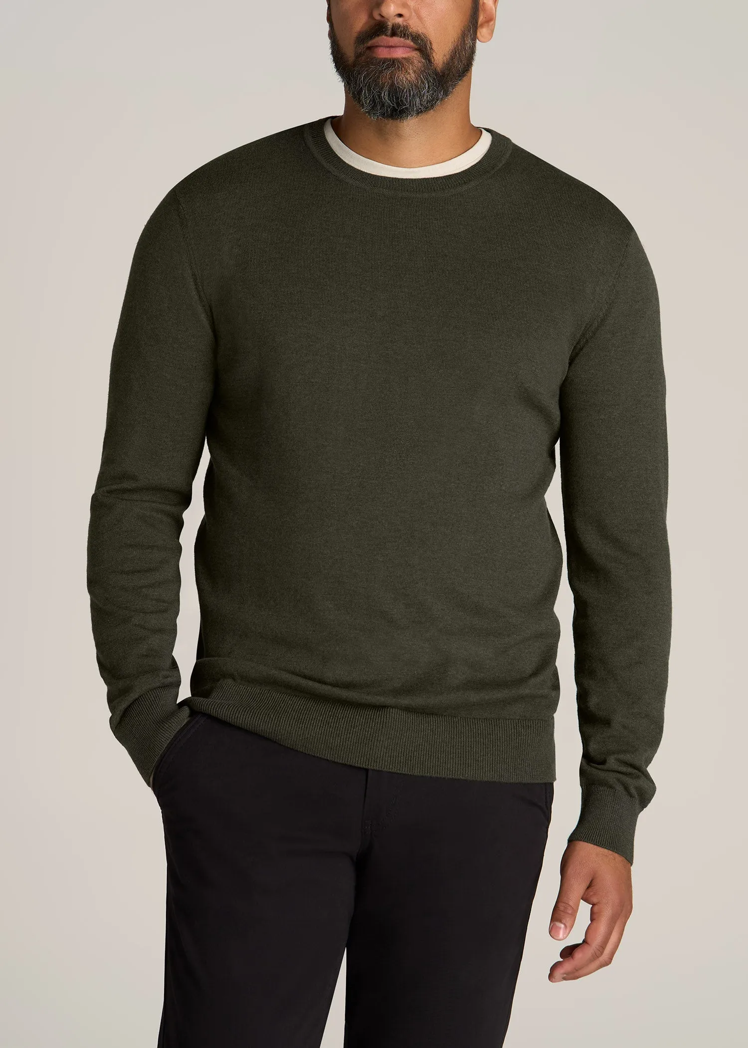 Everyday Crewneck Tall Men's Sweater in Dark Olive Green